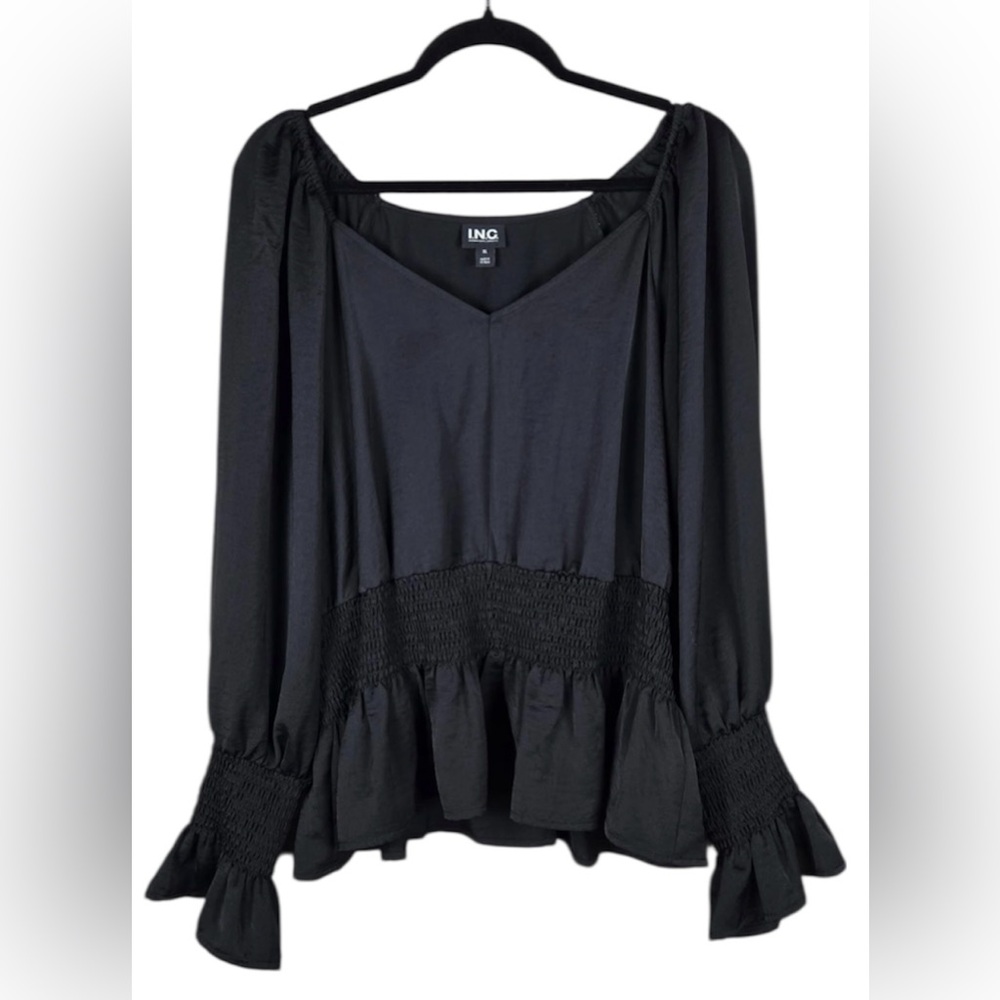 INC International Concepts Women's Black Smocked Blouse 💕